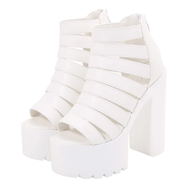 

Sandals Straps 2021 Summer High Heels Comfort Shoes for Women Espadrilles Platform Open Toe Lace Up High-heeled Lacquered Girls