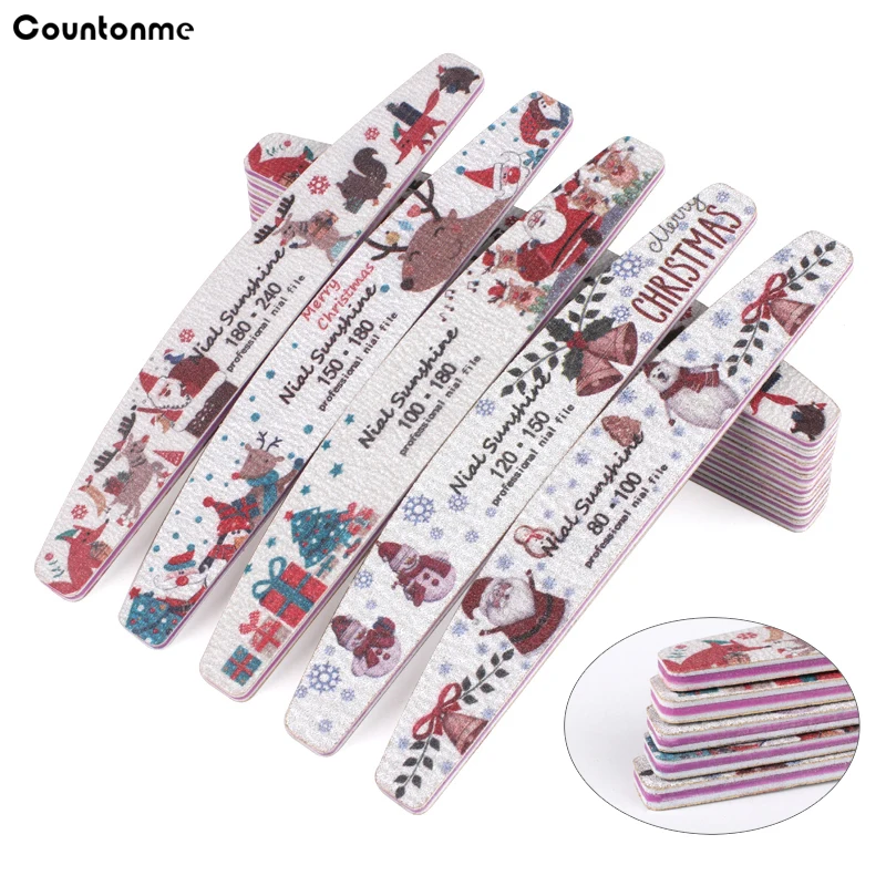 

3/5/10 шт новогодний стиль пилочки для ногтей 80/100/180/240 лодка двухстороннее шлифование наждачной бумагой пилочки для маникюра моющиеся палочки