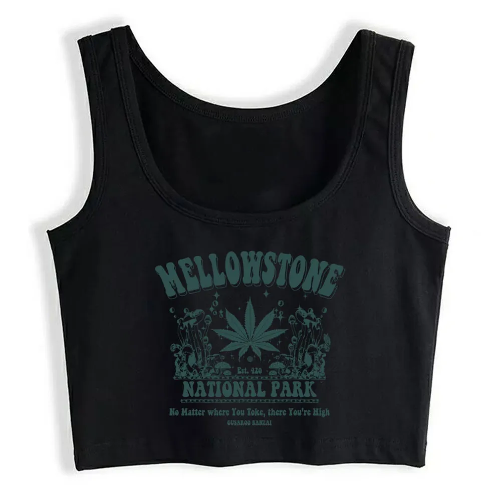 

Crop Top Female Mellowstone Psychedelic 1 Comic Inscriptions Print Tops Women