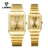 square gold watch women men noble quartz wrist watches water resistant hand clock backlight stainless steel male bracelet 8808