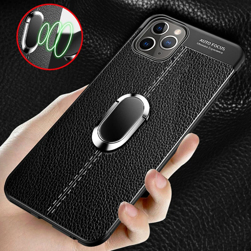 Чехол OceSap для iPhone 11 Pro Max роскошный кожаный чехол с магнитным кольцом и задней