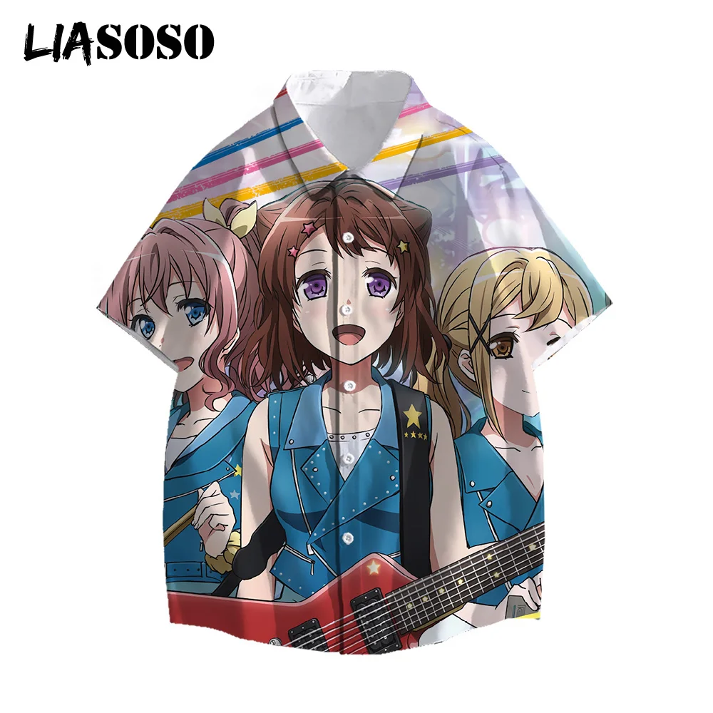 

LIASOSO 2021 3D Print Summer Men Casual Shirts Fashion Hawaiian Short-Sleeve Shirts Holiday Streetwear Anime Bang Dream Women