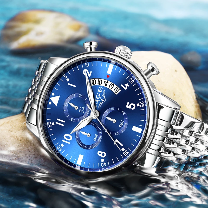 LIGE мужские часы лучший бренд класса люкс кварцевые спортивные Дата Мода Бизнес