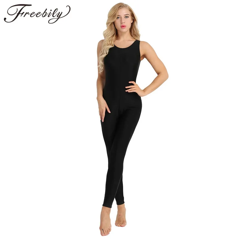 Гимнастический комбинезон без рукавов Женский цельный для взрослых с глубоким