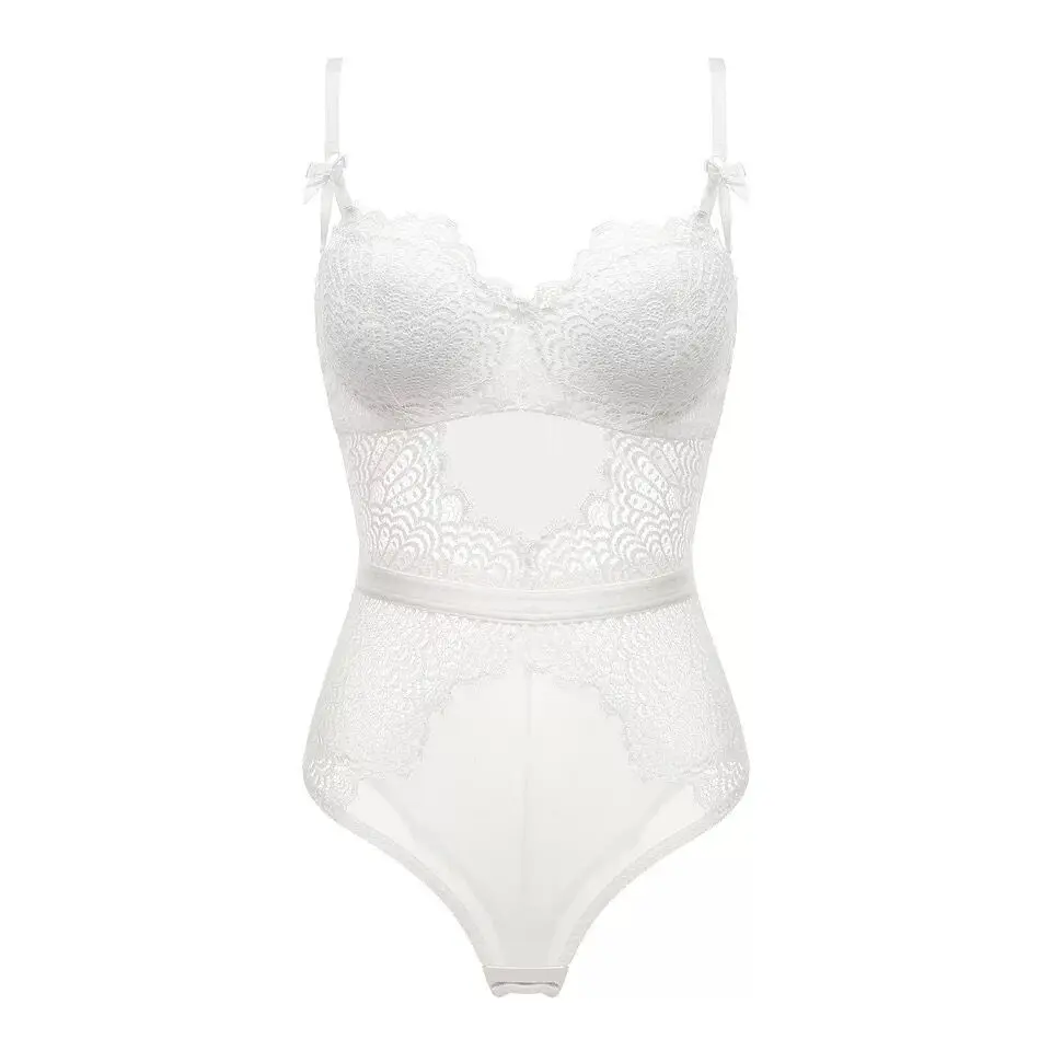 White Anlito, сексуальное кружевное бюстье и корсет для женщин,, Кружевное боди с вырезом на шее, комбинезон, очаровательное дамское бельё, готический корсет - Цвет: White