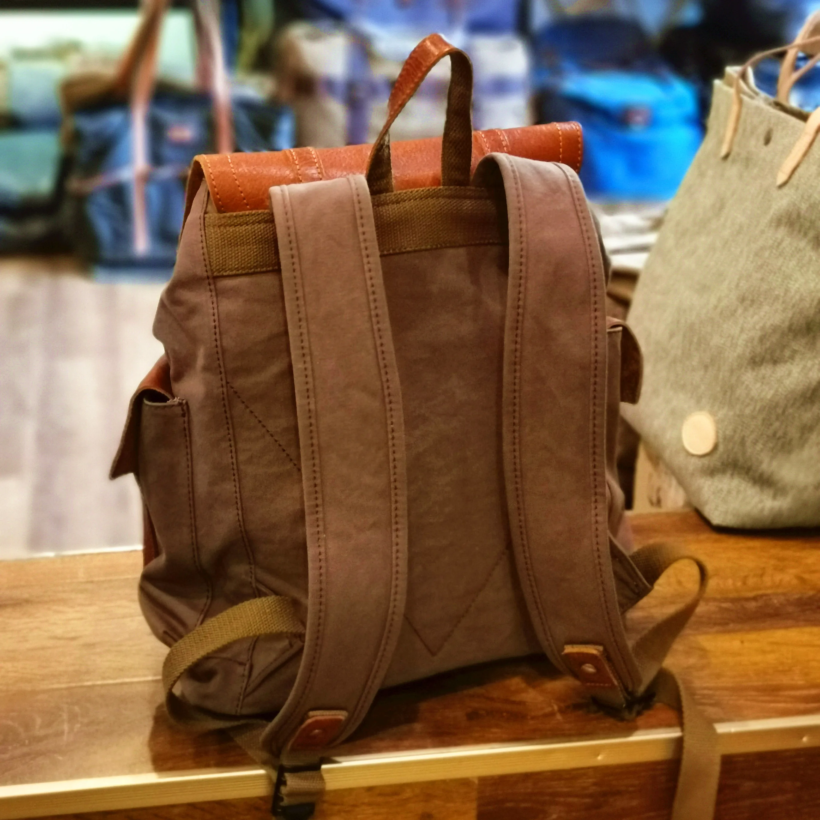 Ретро Pixel Рюкзак Мужской Серый Большой Хлопковый на Шнурке Кожаный Для Ноутбука