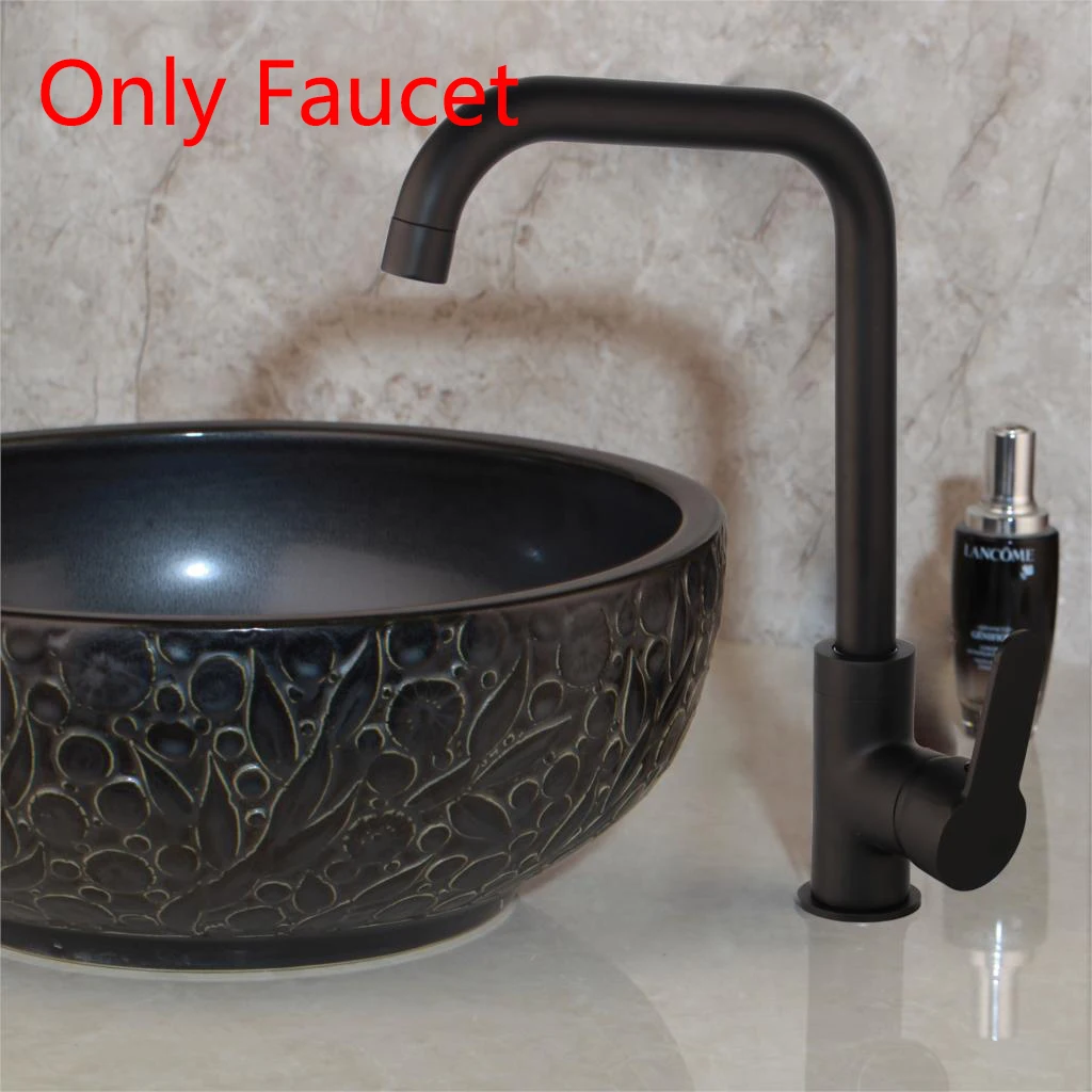 Only faucet C Monite Black Handpaint художественный керамический сосуд для ванной раковины набор с черным покрытием чайник носик кран для ванной комнаты дизайн смеситель для раковины кран - Цвет: Only faucet C
