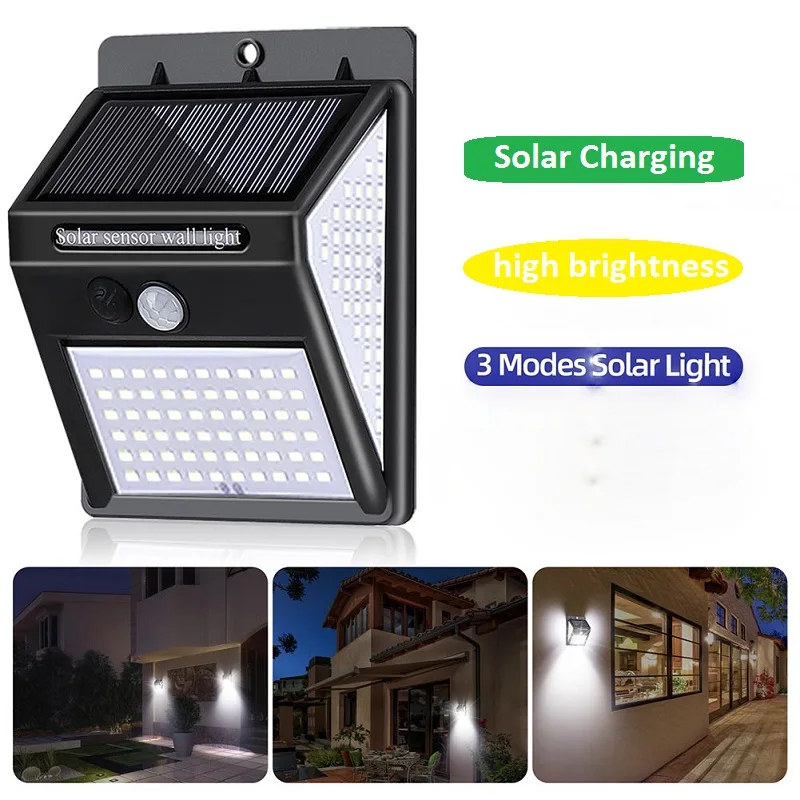 

100/140LED Solar Light Outdoor Motion Sensor Recharge Solar Wall Light Waterproof Emergency Led Light Street Garden Porch Lamp
