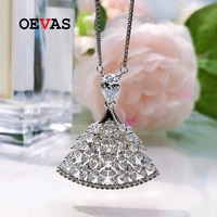 oevas 100 925 sterling silver full high carbon diamond sector skirt pendant necklace for women sparkling wedding fine jewelry