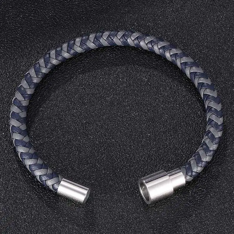 Модные ювелирные изделия унисекс серый и синий плетеный кожаный браслет для