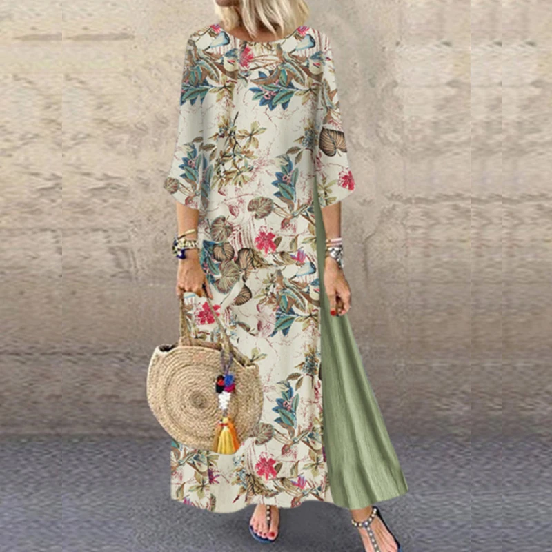 Осеннее хлопковое льняное платье для женщин свободные размера плюс платья с