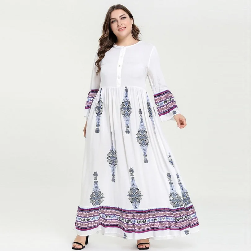 2019 плюс Размеры этнический принт Абая для мусульман при грудном вскармливании