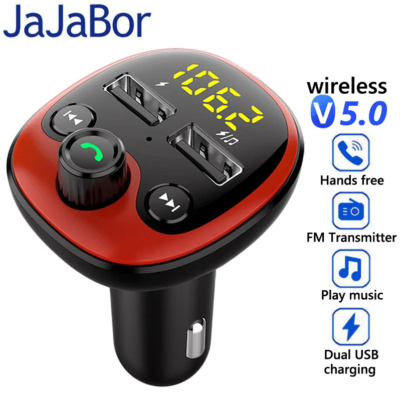 

JaJaBor Car Wireless FM Transmitter Bluetooth 5.0 Handsfree Calling Car Kit Audio Car MP3 Player Support Voltage Detection
