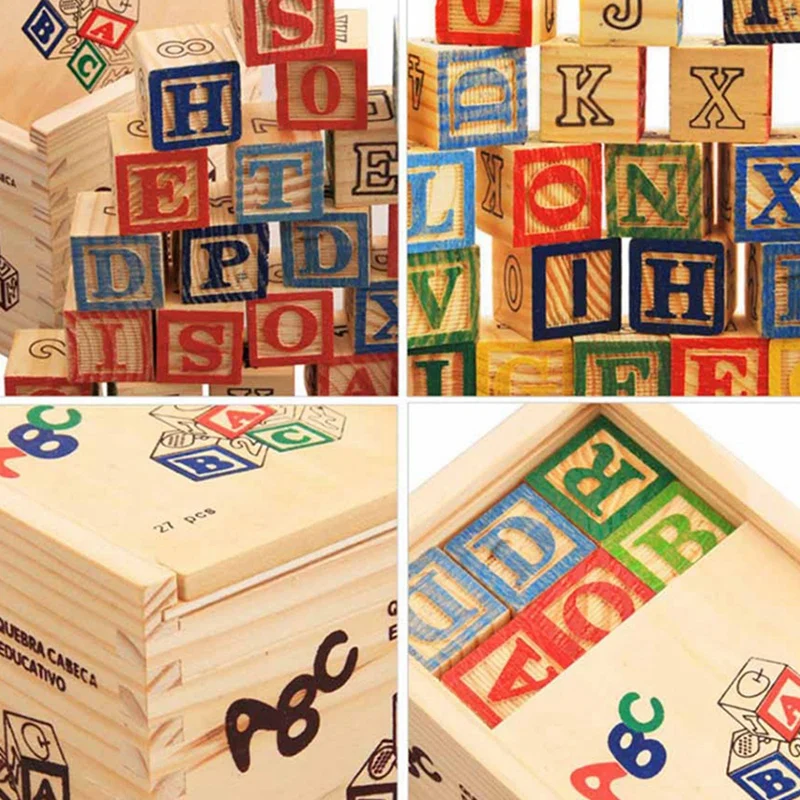 

1 Set Children Wood Alphabet Blocks Letters Stacking Toys & 1 Set Wood Educational Toy Object Permanence Box