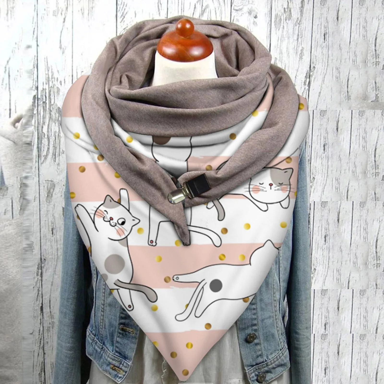 

Outdoor Windproof Scarf Winter Warm Neckerchief Shawl Casual Scarves For Women Cute Cat Printing Button Soft Wrap Scarves Shawls