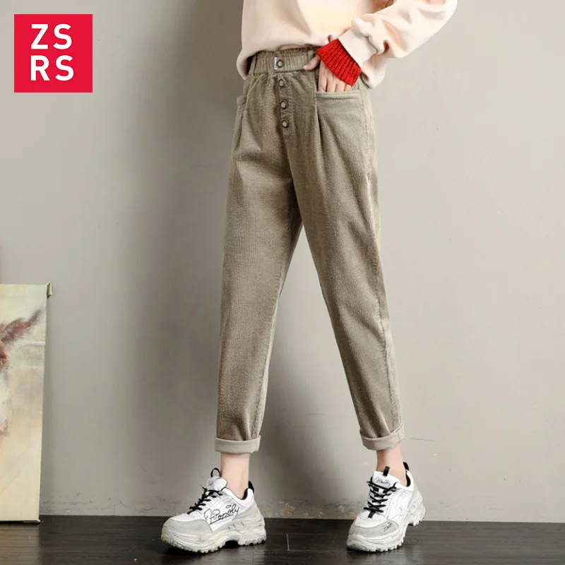 Женские винтажные вельветовые брюки Zsrs повседневные шаровары с высокой талией и