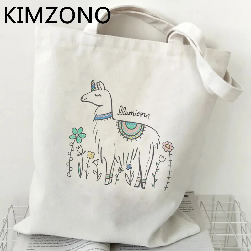 

Alpaca Llama shopping bag bolsas de tela reusable cotton grocery canvas shopper bag boodschappentas tote bolsas ecologicas grab