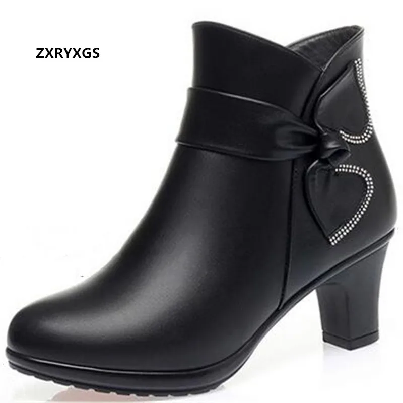 ZXRYXGS Brand Spring Autumn Boots Rhinestone Bow Women Fashion Boots 2022 New Warm Winter Shoe Snow Boots Comfort High Heels 5cm