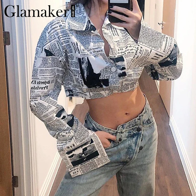 Женская Повседневная куртка Glamaker короткая с принтом газет зима-осень 2020 красивая