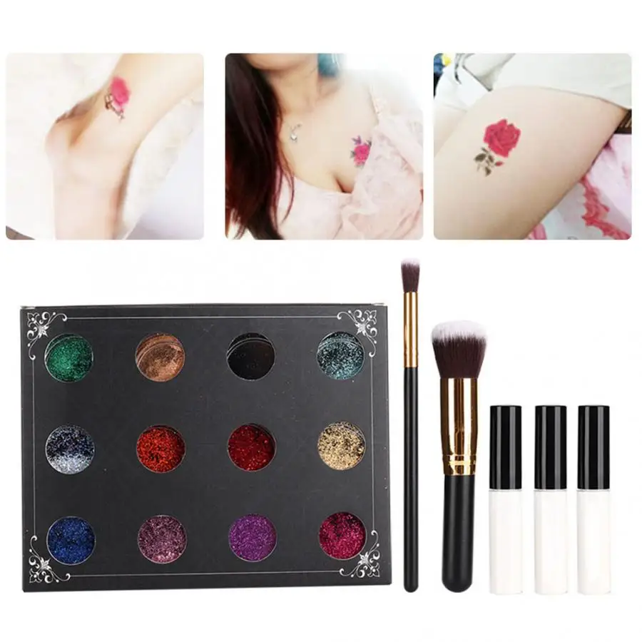 12 цветов краска для тела блеск временная татуировка лицо живопись набор с