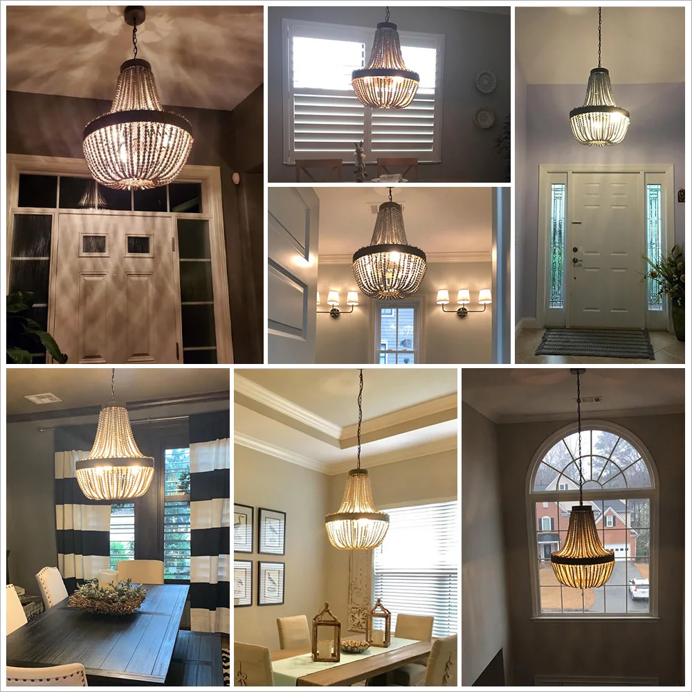 

Antique Retro loft vintage rustic round wooden beads pendant lamp with led for hotel living room bar cafe shop E27 lamps lights