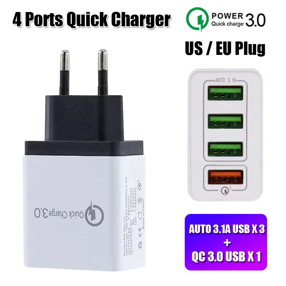 Модный многофункциональный 4 Порты usb-концентратор стены Зарядное устройство QC3.0 быстрый адаптер для зарядки зарядная станция для телефона(штепсельная Вилка европейского стандарта
