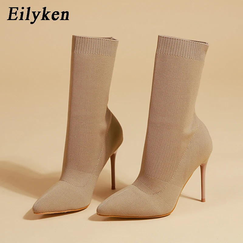 

Eilyken/Коллекция 2023 года; Модные трикотажные носки из эластичной ткани; Женские ботильоны; Обувь на высоком каблуке с острым носком; Женские ботиночки; Сезон осень-зима