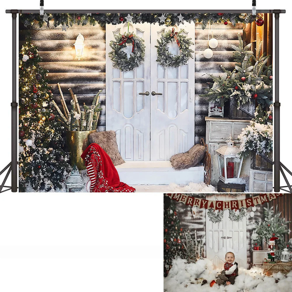 

Winter Adult Children Newborn Birthday Portrait Photography Backdrop Xmas Snow Christmas Trees Fireplace Window Photo Background