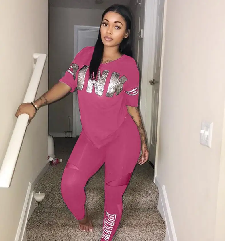 

Letter print Pink Clothes fashion Suit 2021 Women Tracksuit Two-piece Sport Outfit Jogging Sweatshirt Fitness Lounge Sportwear