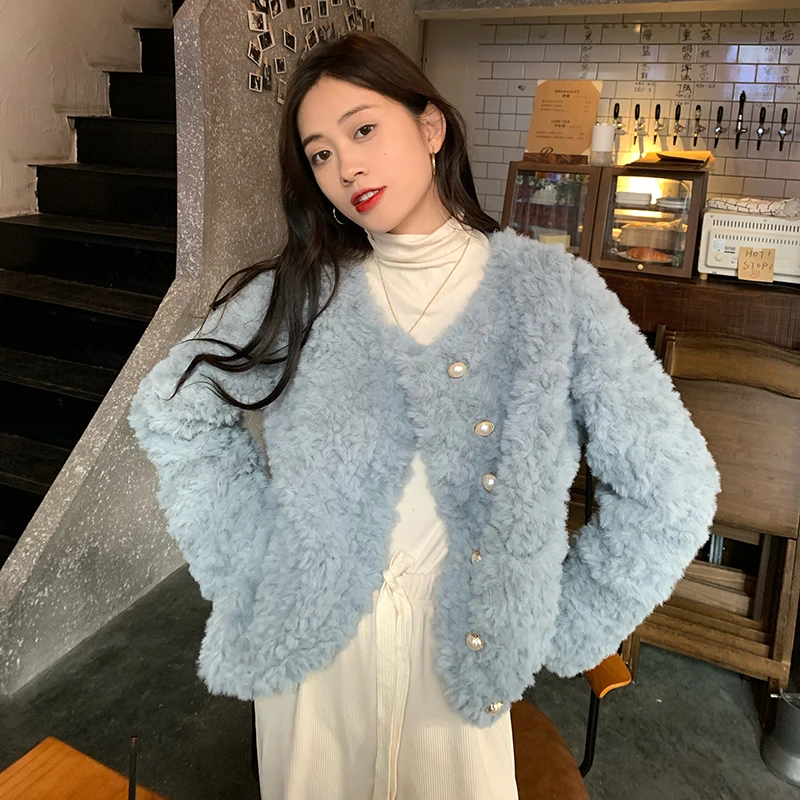 

2Colors 2021 winter korean style lamb Fur wool warm coats and vintage French Thick Warm jackets womens(N0203)
