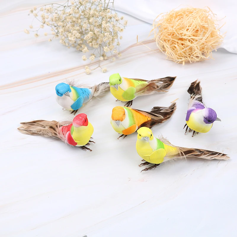 1Pc artificial feather birds nest decorative mini swallows home garden ornaments color random | Дом и сад