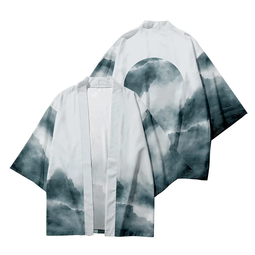 Женский и мужской кардиган с 3D-принтом огненного пламени японское кимоно в стиле