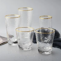 gold inlay edge glass drinkware tea set coffee milk tea cup whiskey stemless wine gift drinkware