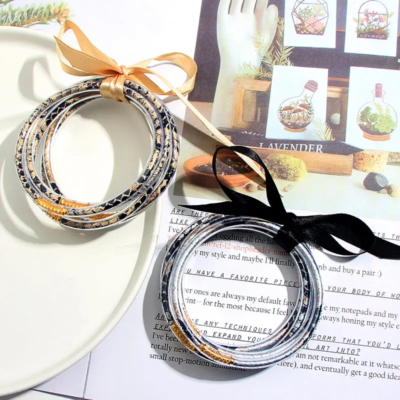 Женские браслеты с бантиком JJFOUCS из змеиной кожи леопардовым принтом силиконовые