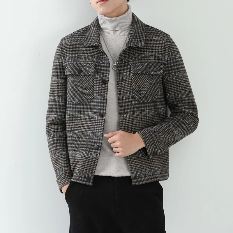 

2020 Autumn Men's Coat Lapel Stripe Decor Pocket Decor Casual Fshion Loose Jacket Quality European And American Male Clothes