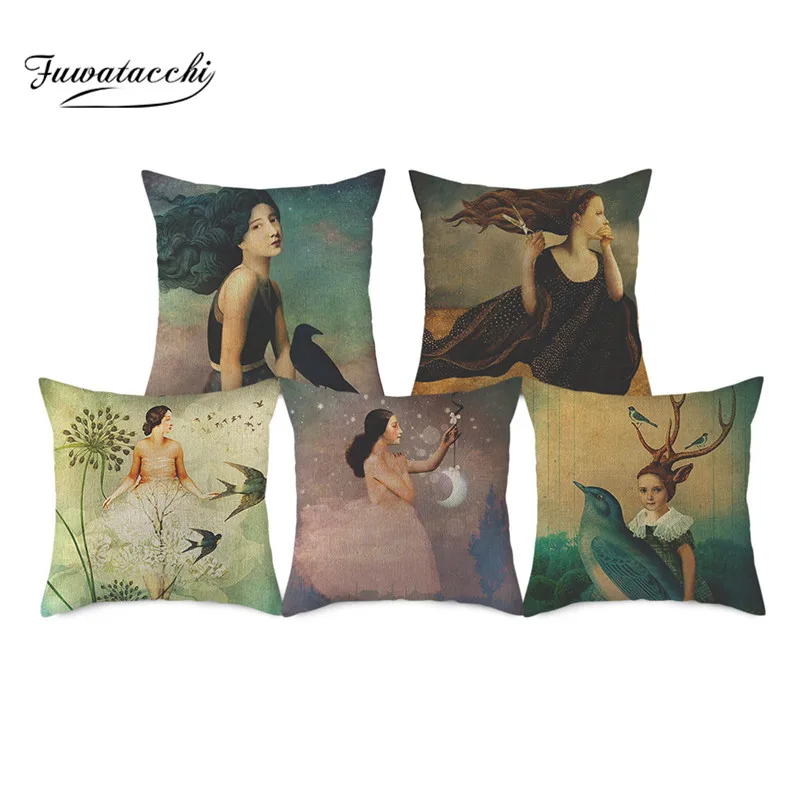 Fuwatacchi Западная картина маслом красота Подушка с изображением женщины крышка