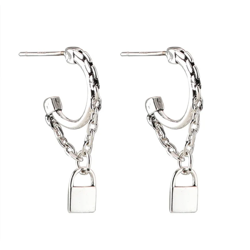 

Punk Hip Hop C Shape Twist Chain Earrings for Women Mujer 2020 Silver Color Metal Lock Key Pendant Drop Earrings Pendientes
