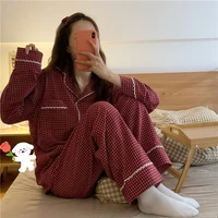 cardigan pajamas womens spring and autumn long sleeved trousers lapel korean lace home service air conditioning suit suit