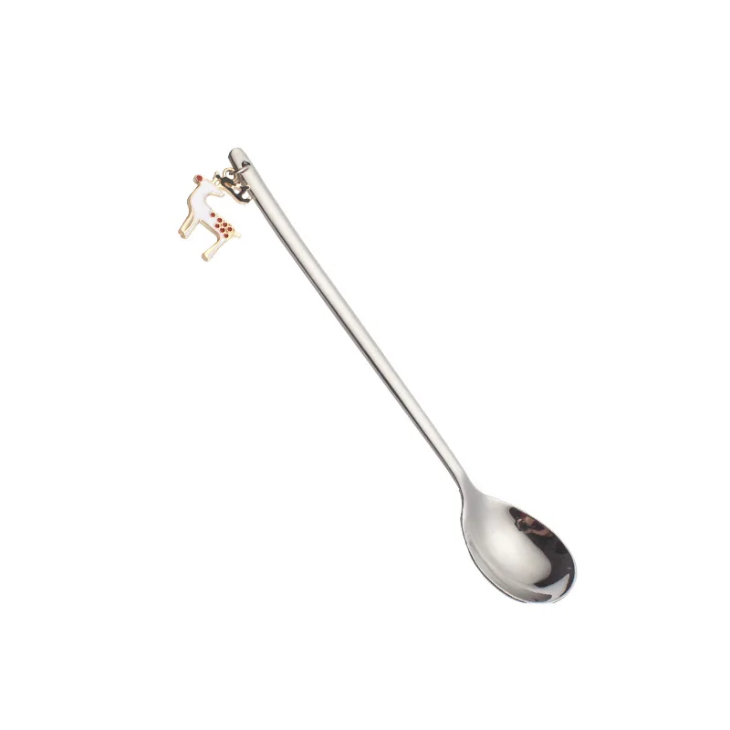 1Pc Christmas Stainless Steel Ice Cream Dessert Spoon Long Handle Coffee for Xmas Gift | Дом и сад