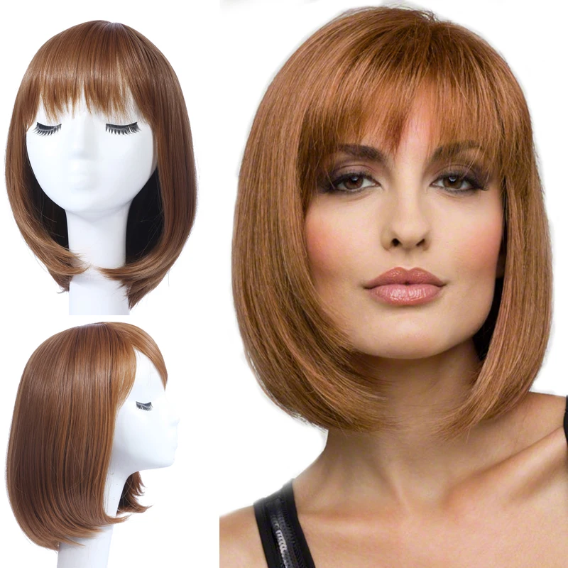 Blonde Bob Wigs With Bangs Synthetic Short for Women Cosplay Blond Dark Root Curl White Natural Hair Women's |