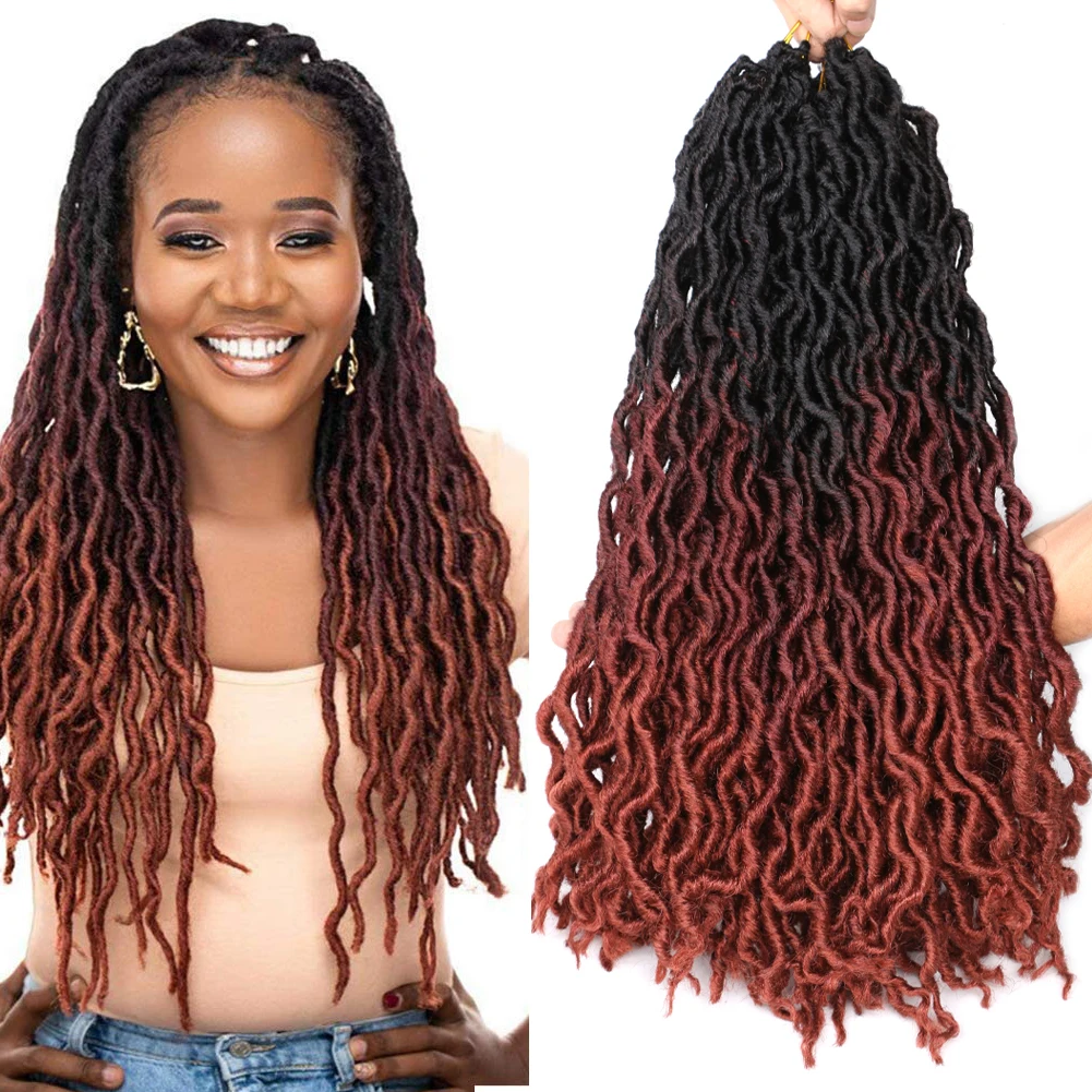 

18Inch Curly Crochet Hair Goddess Gypsy Locs Crochet Braids Natural Soft Dreadlocks Hair Extensions Wavy Faux Locs Braiding Hair