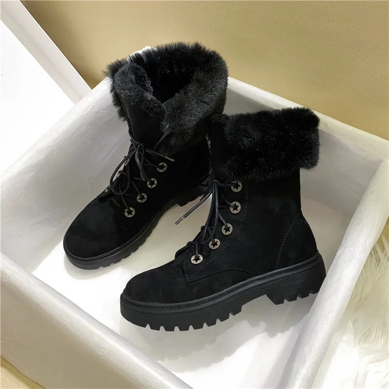 

Meotina Motorcycle Boots Woman Platform Med Heel Ankle Boots Chunky Heel Short Boots Lace Up Round Toe Female Shoes Winter Brown