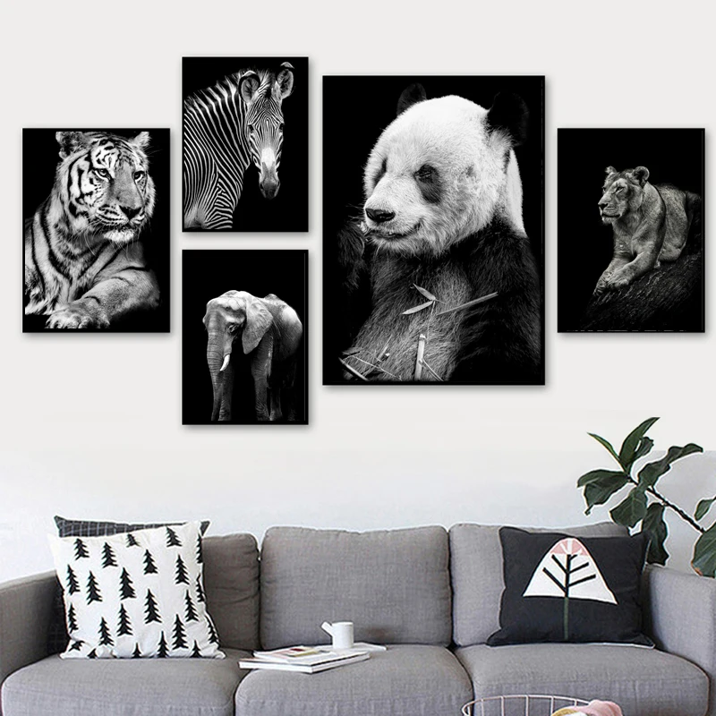 Тигр Лев Зебра панда настенная Картина на холсте скандинавский постер и печать