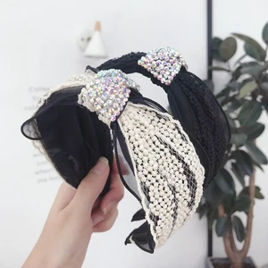 Обруч для волос Блестящий Женский, Модный ободок с двойными кружевами, аксессуары для волос