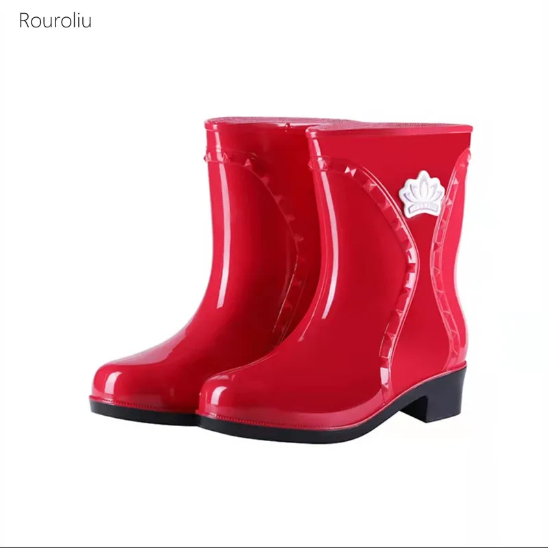 Women Mid-Calf Rainboots Spring Autumn Light Comfort Work Water Boots Female Outdoor Round Toe Waterproof PVC Shoes