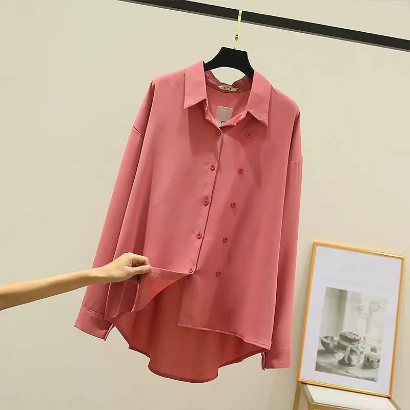 

Plus size drop shoulder women loose chiffon shirts 2021 new spring autumn casual ladies wine black beige blouse female tops