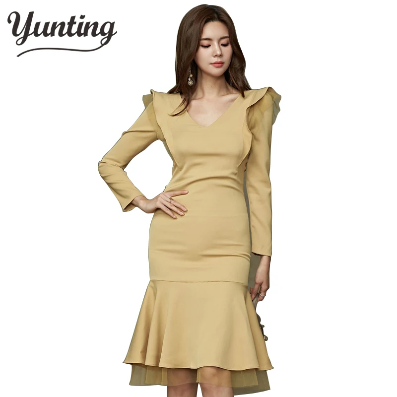 Модное лоскутное платье с длинным рукавом Женское зимнее элегантное облегающее