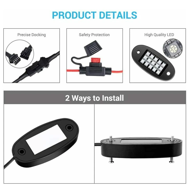 10Pcs RGB LED Rock Light Underglow Neon Kit for Jeep off-Road Truck Bluetooth APP Remote Control Car Decoration Lights | Автомобили и