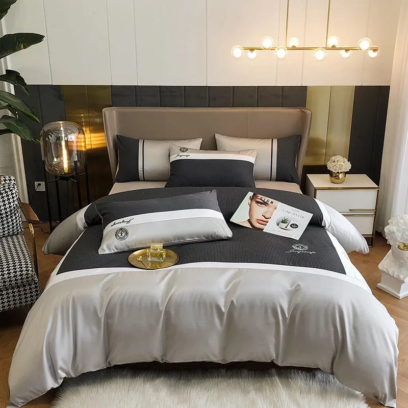 

Cotton Grey Blue Premium Duvet Cover Set for Boy Man Luxurious Chic Patchwork Bedding Set Bed Sheet Pillowcases Soft Breathable