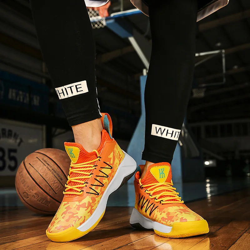 Fashion Orange Men's Basketball Shoes High Top Non-Slip Platform Sneakers Man Orginal Basketball Culture Streetball Shoes Men